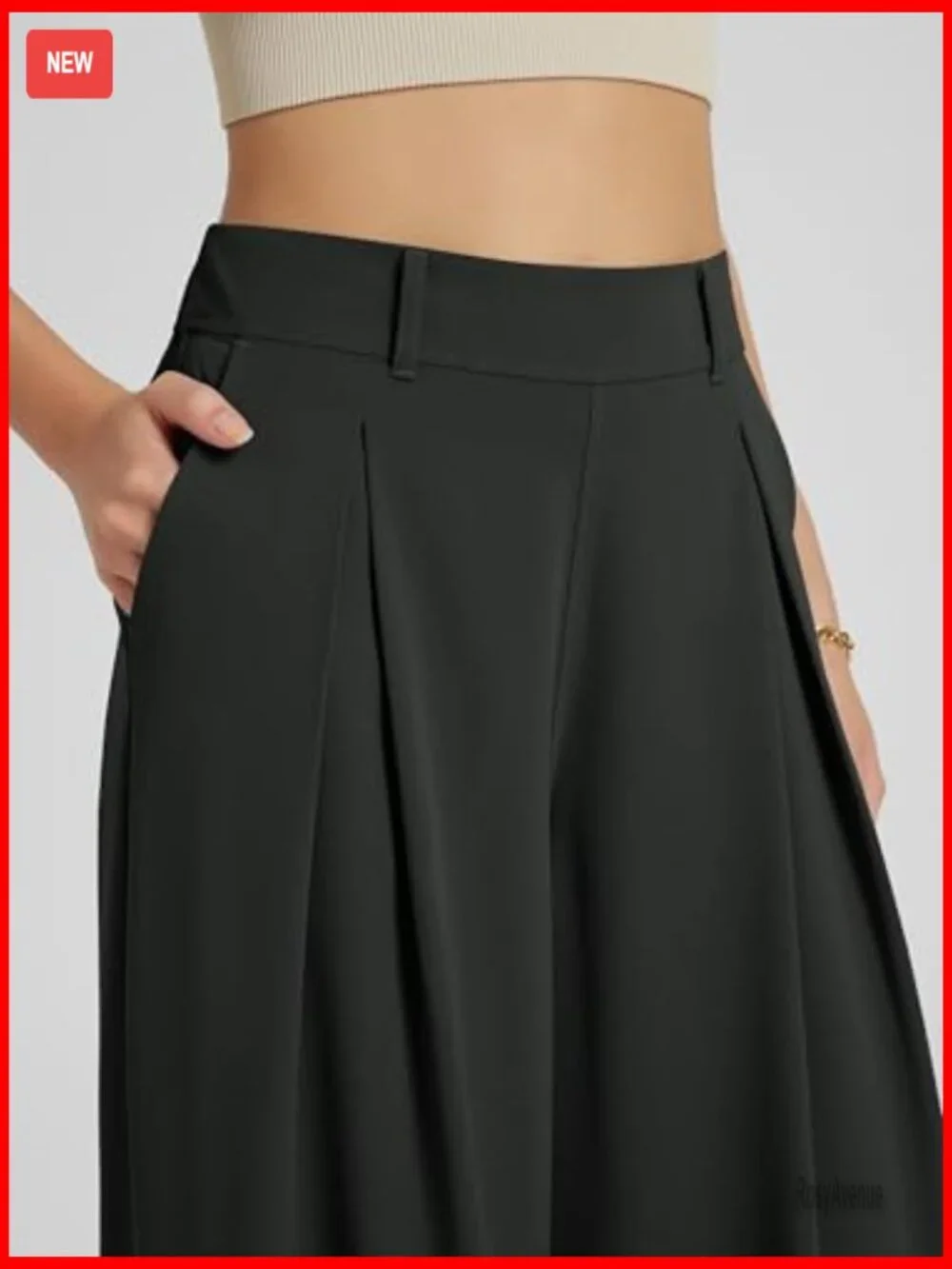 Lightweight Chiffon Wide Leg Pants High Waist Pleated with Pockets - Picture 5 of 7